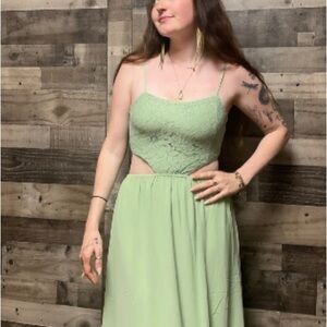 Promesa Light Green Lace Cutout Maxi Dress